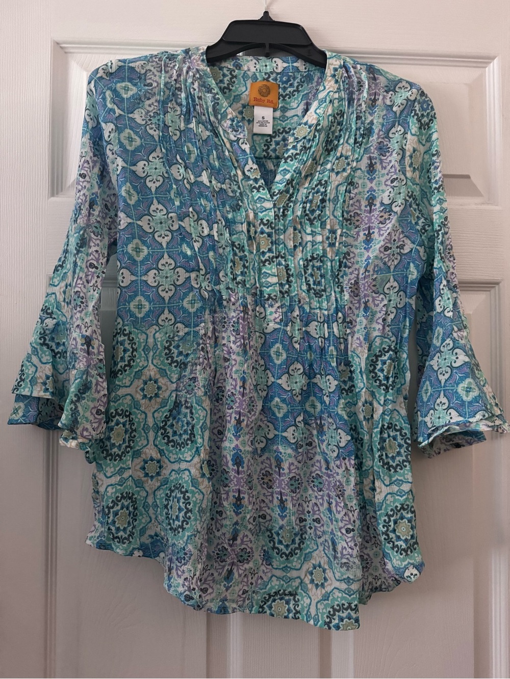 Ruby Road Blue Multi-Pattern V-Neck Women’s Blouse